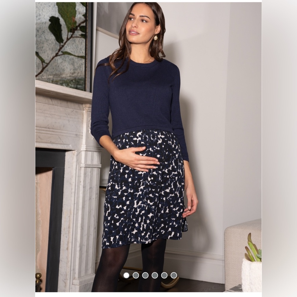 Seraphine Navy Blue 2 in 1 Maternity & Nursing Dress